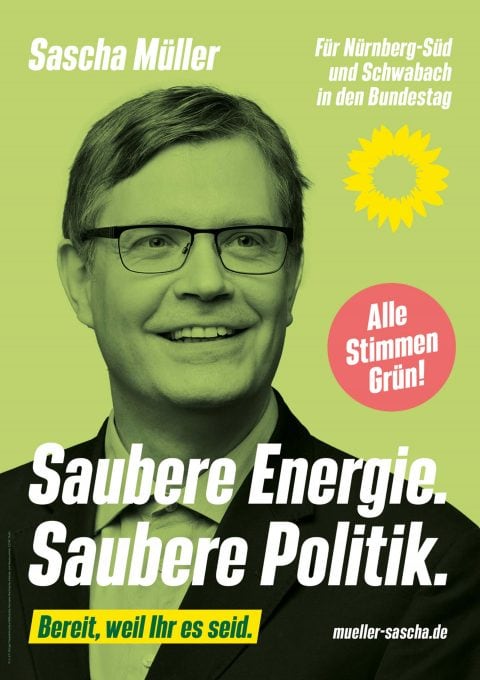 Plakat des Grünen Politikers Sascha Müller